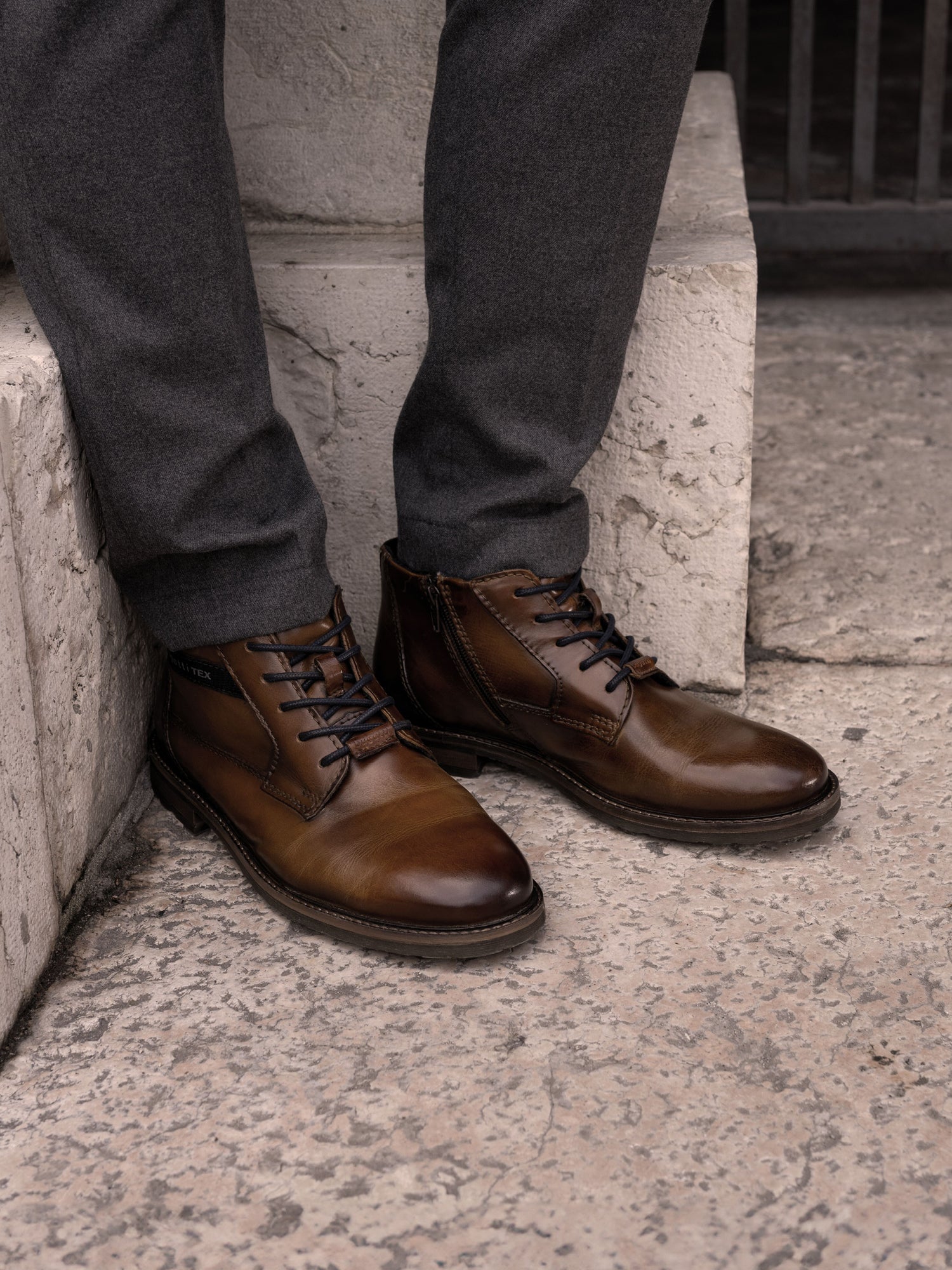 Leder Schnürstiefel cognac