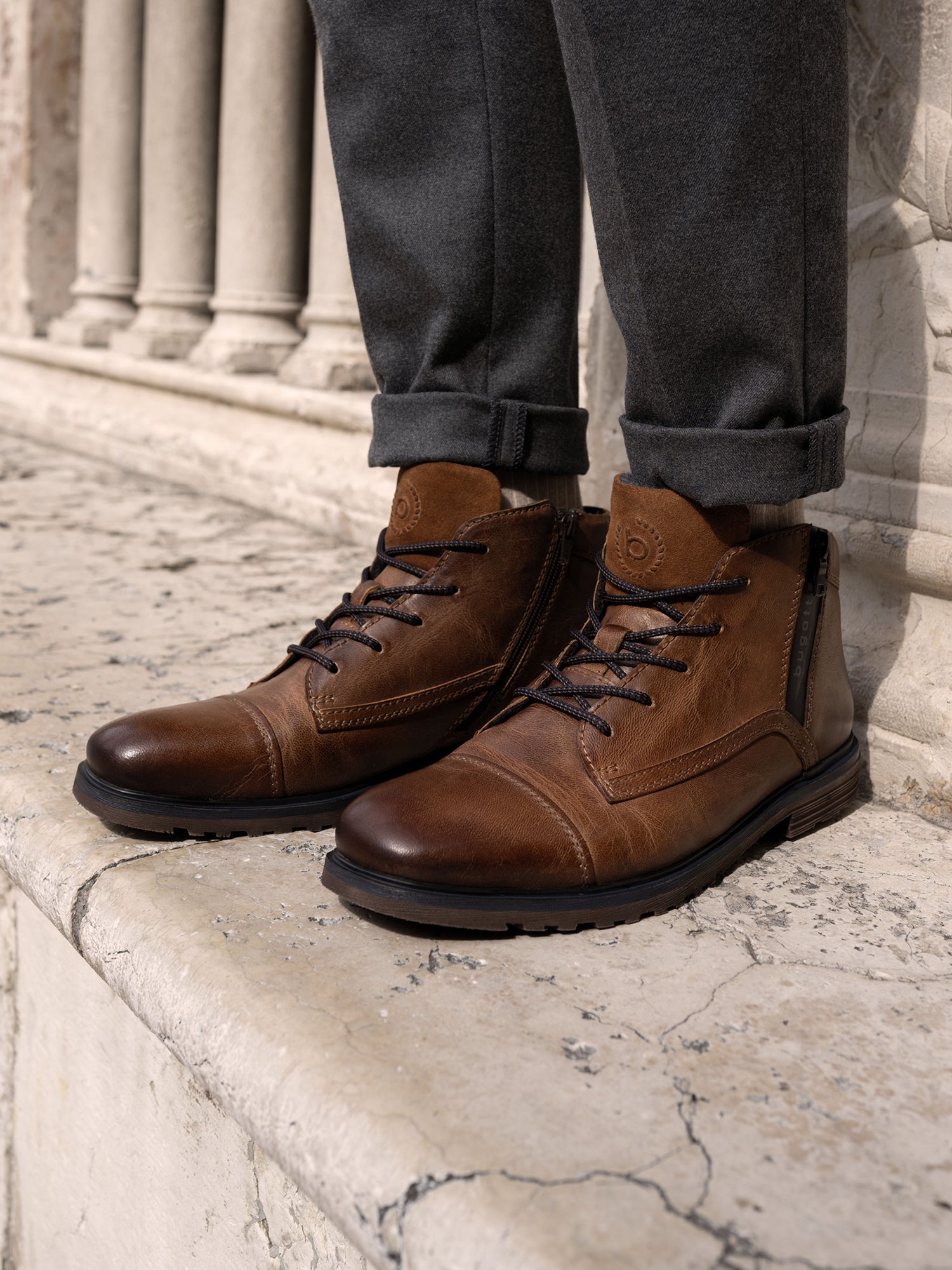 Leder Schnürstiefel cognac