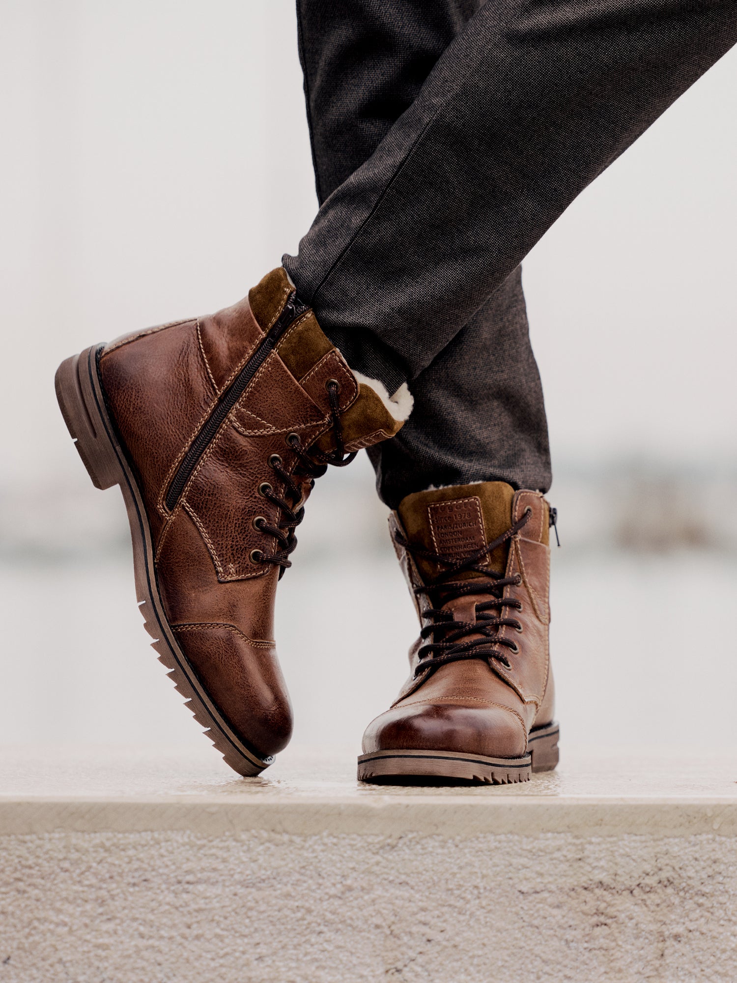 Leder Schnürstiefel cognac