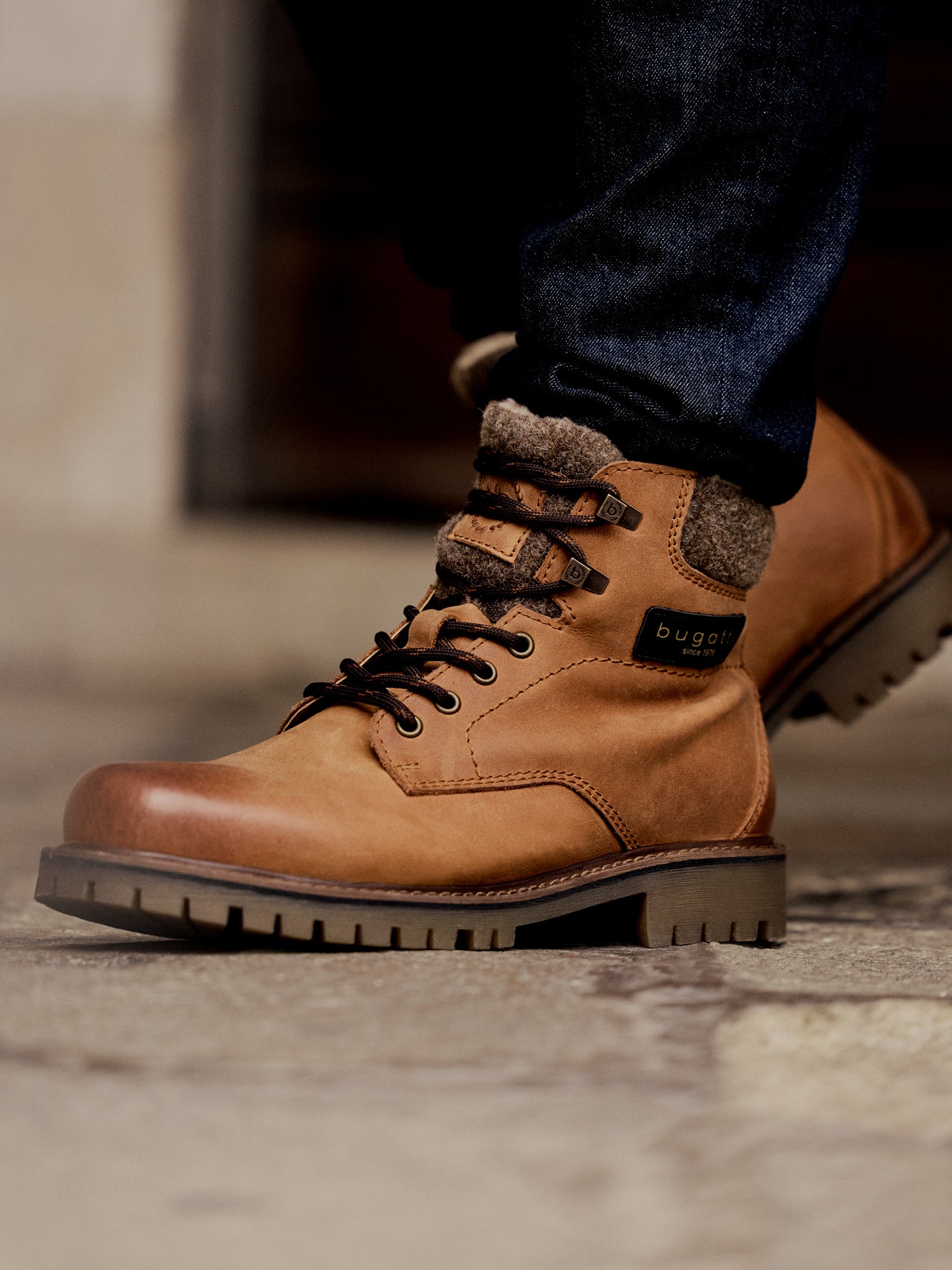 Leder Schnürstiefel cognac