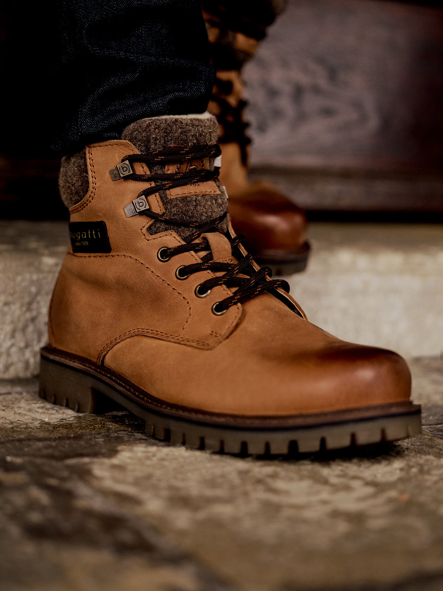Leder Schnürstiefel cognac
