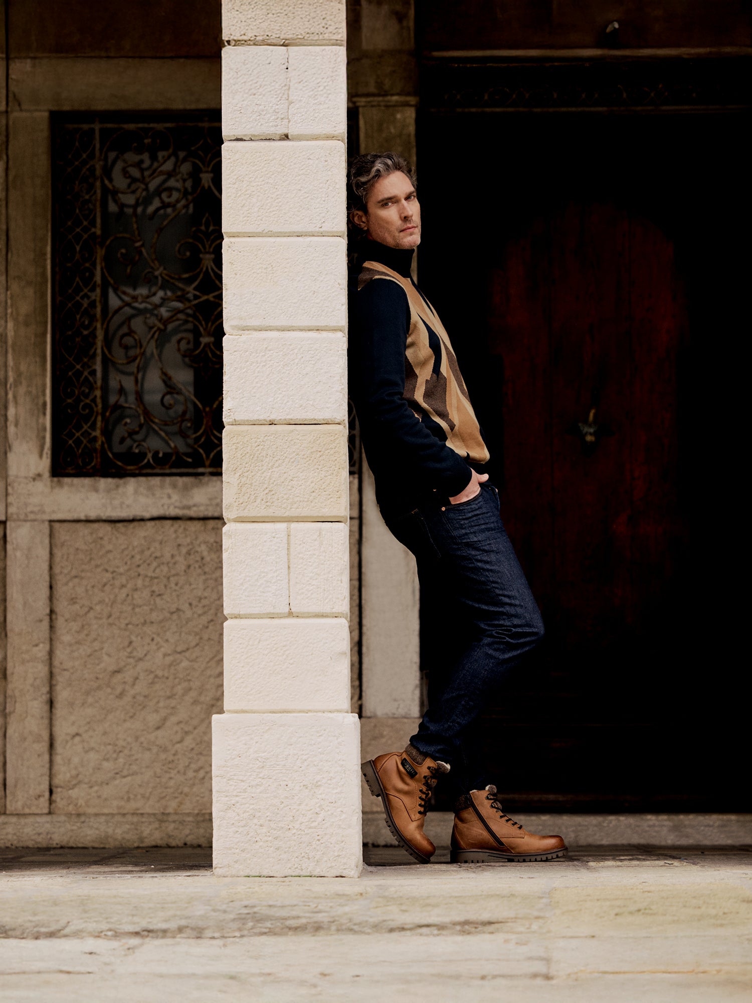 Leder Schnürstiefel cognac